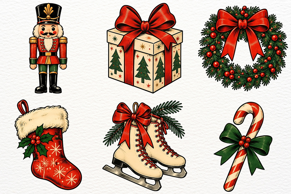 Retro Christmas Clipart Santa Claus, a Seasonal Illustration by SugarCloudStudioArt (Photo 4 of 6)