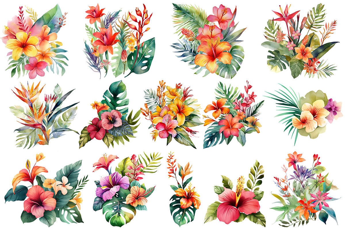 Tropical Flowers Watercolor Sublimat, a Decorative Illustration by ElenazlataArt (Photo 2 of 4)