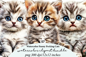 watercolor funny peeking cats clipar, an Illustration by GatewayDesign