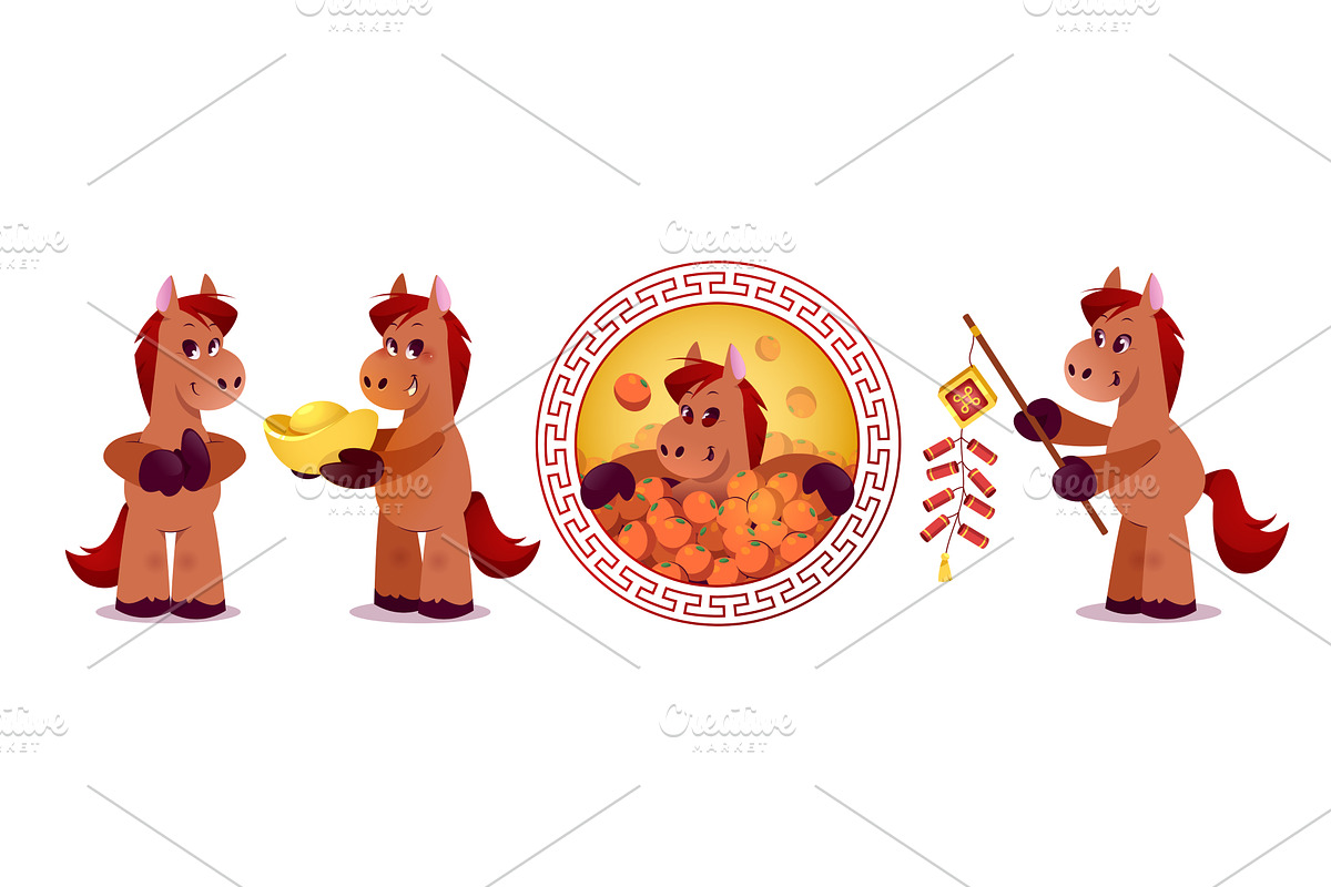 Cheerful cartoon horse celebrates, an Animal Illustration by art PVP - market