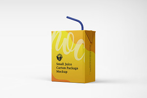 Small Juice Carton With Straw Mockup