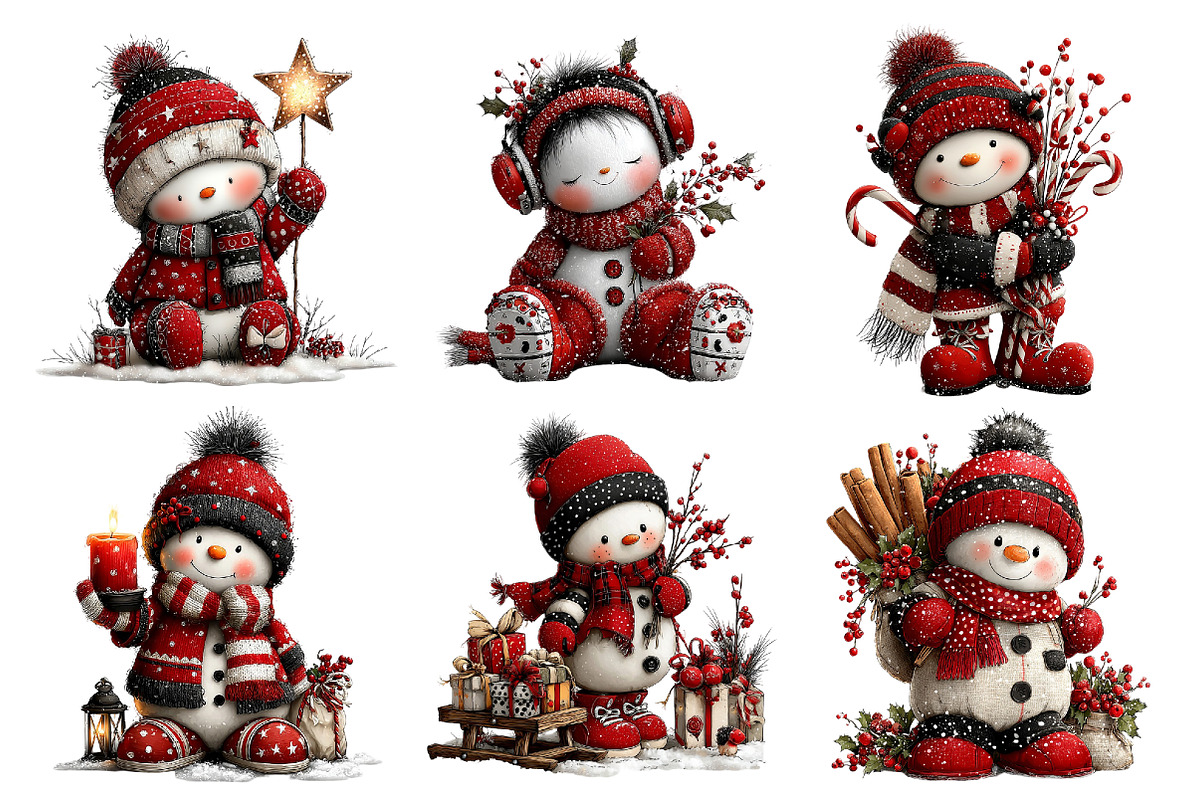 Whimsical Christmas Snowman Clipart, a Seasonal Illustration by Creative Art (Photo 6 of 7)