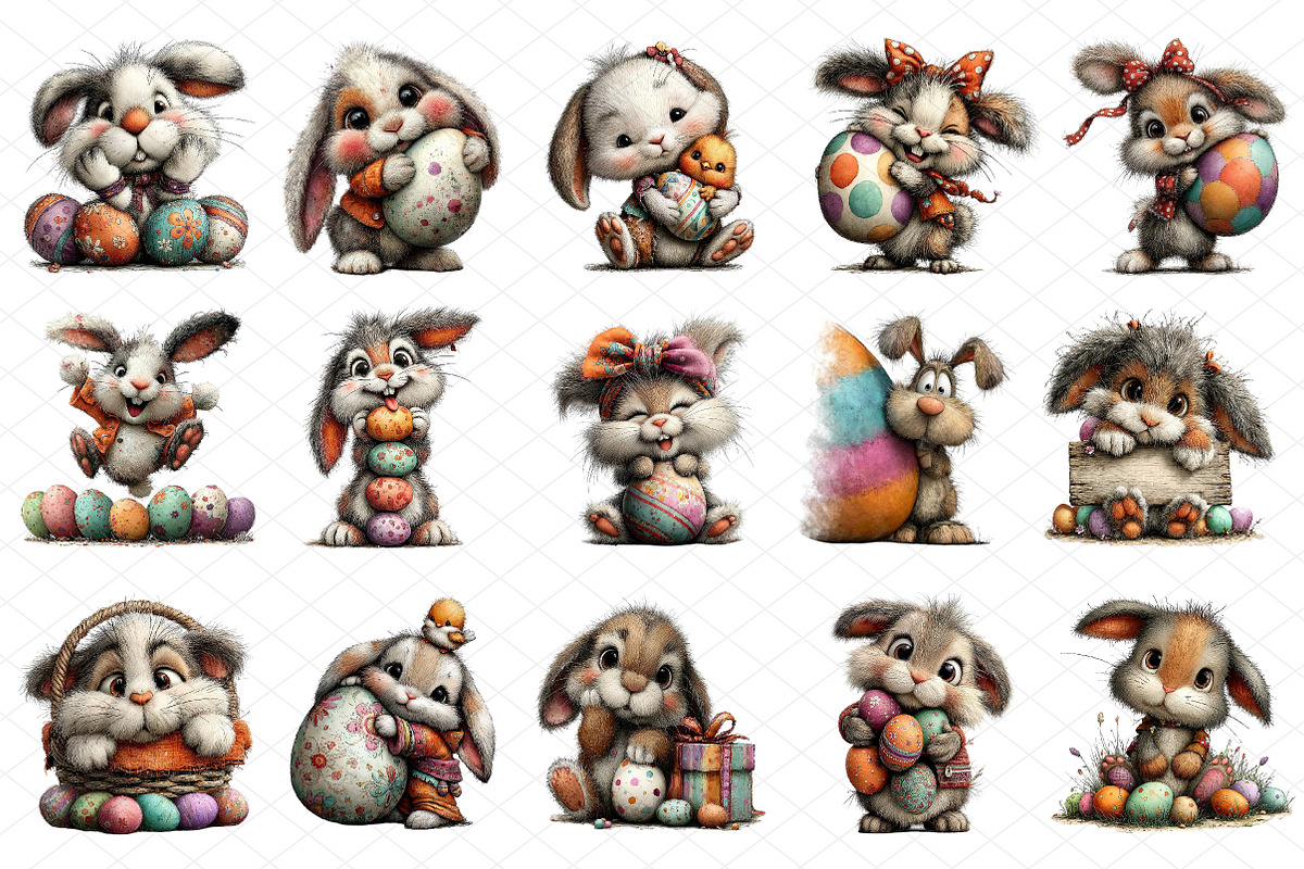 Whimsical Bunny Easter Clipart, an Illustration by cherrydesign (Photo 3 of 4)