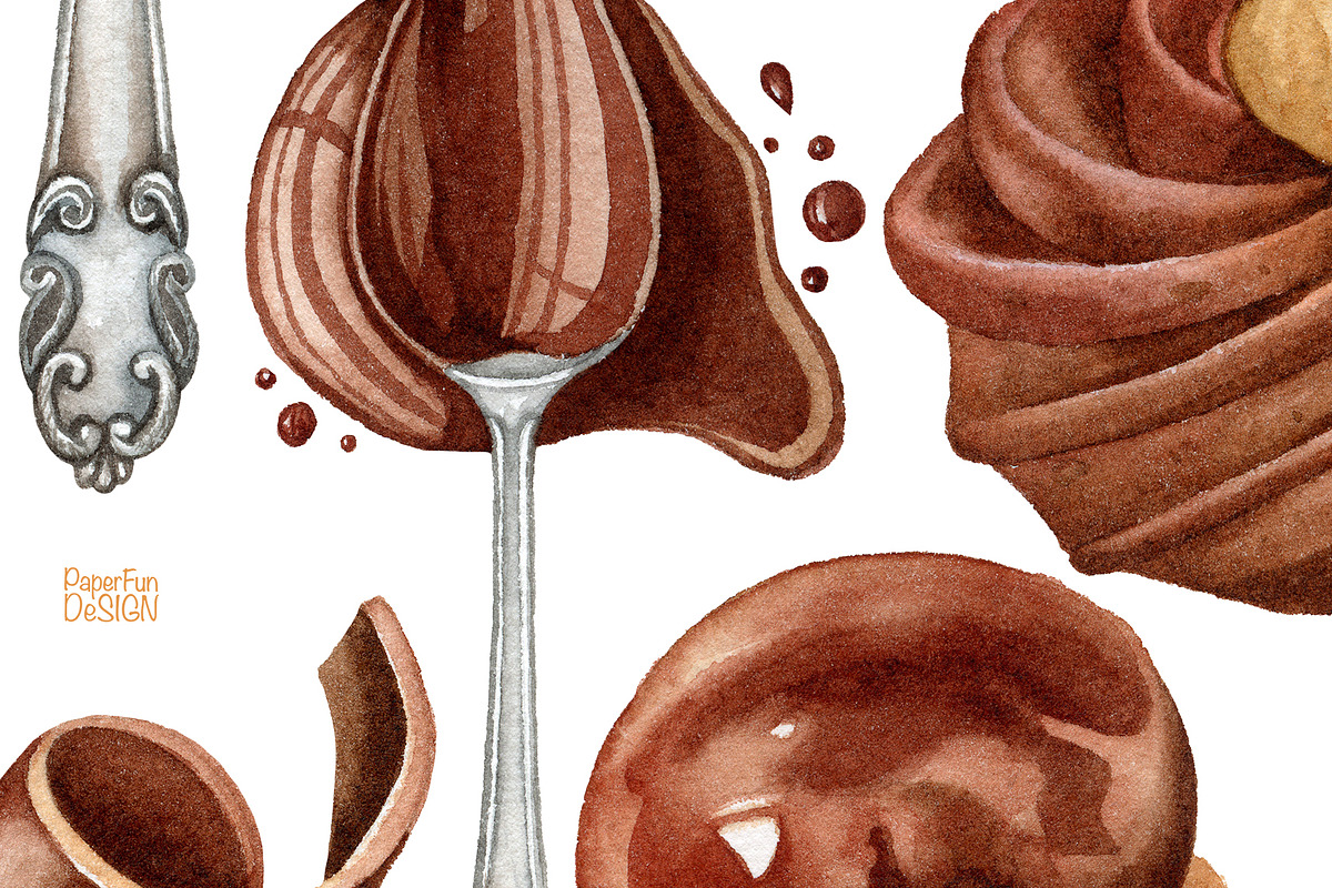 Watercolor Chocolate clipart., an Illustration by Mary (Photo 3 of 3)
