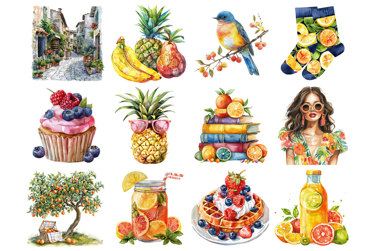 Watercolor Summer Vibe Clipart, an Illustration by Design Market (Photo 4 of 5)