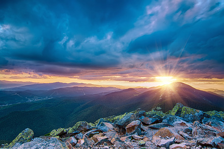 Carpathian mountains featuring sunset, mountain, and sky, a Nature Photo by Nature and travel