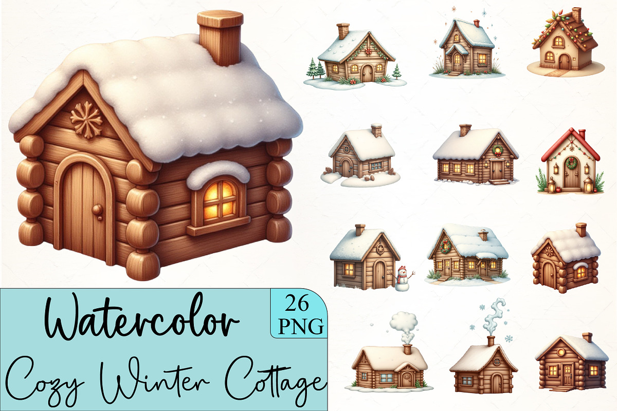 Cozy Winter Cottage Clipart, an Illustration by CrexoraLab (Photo 1 of 5)