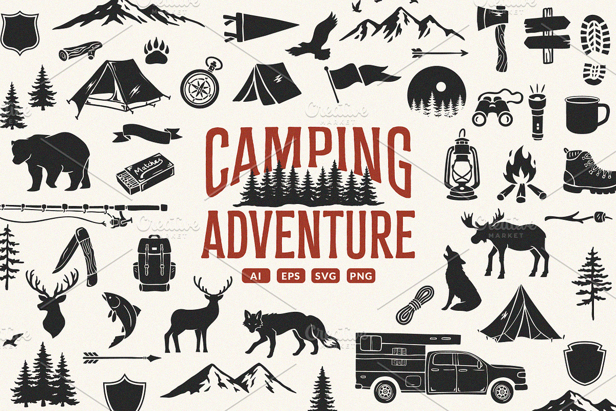 Camping Adventure Graphic Set, an Illustration by cd-design.co (Photo 1 of 7)