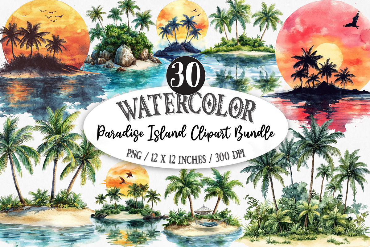Paradise Island Clipart Bundle, an Illustration by Designking (Photo 1 of 5)