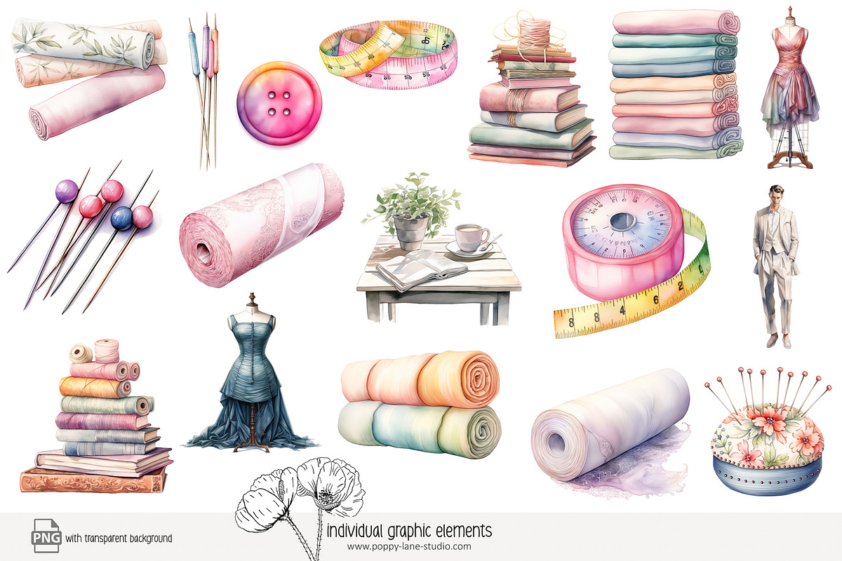 90 watercolour seamstress clip art, a Work Illustration by Poppy Lane Studio (Photo 6 of 11)