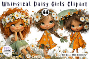 Whimsical Daisy Girls Clipart, a Seasonal Illustration by CreationArt (Thumbnail 1 of 7)