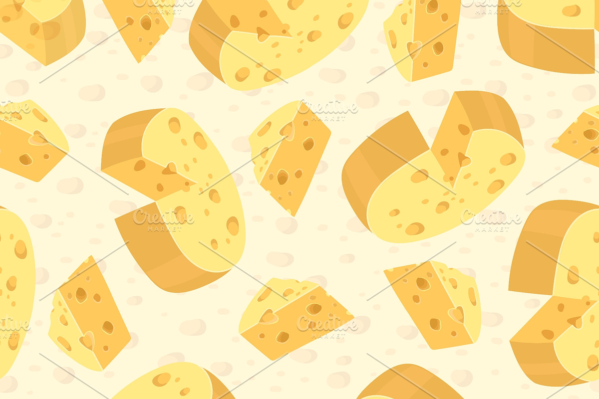 Yellow round cheese heads seamless, a Food Illustration by Vectorbuum (Photo 3 of 3)