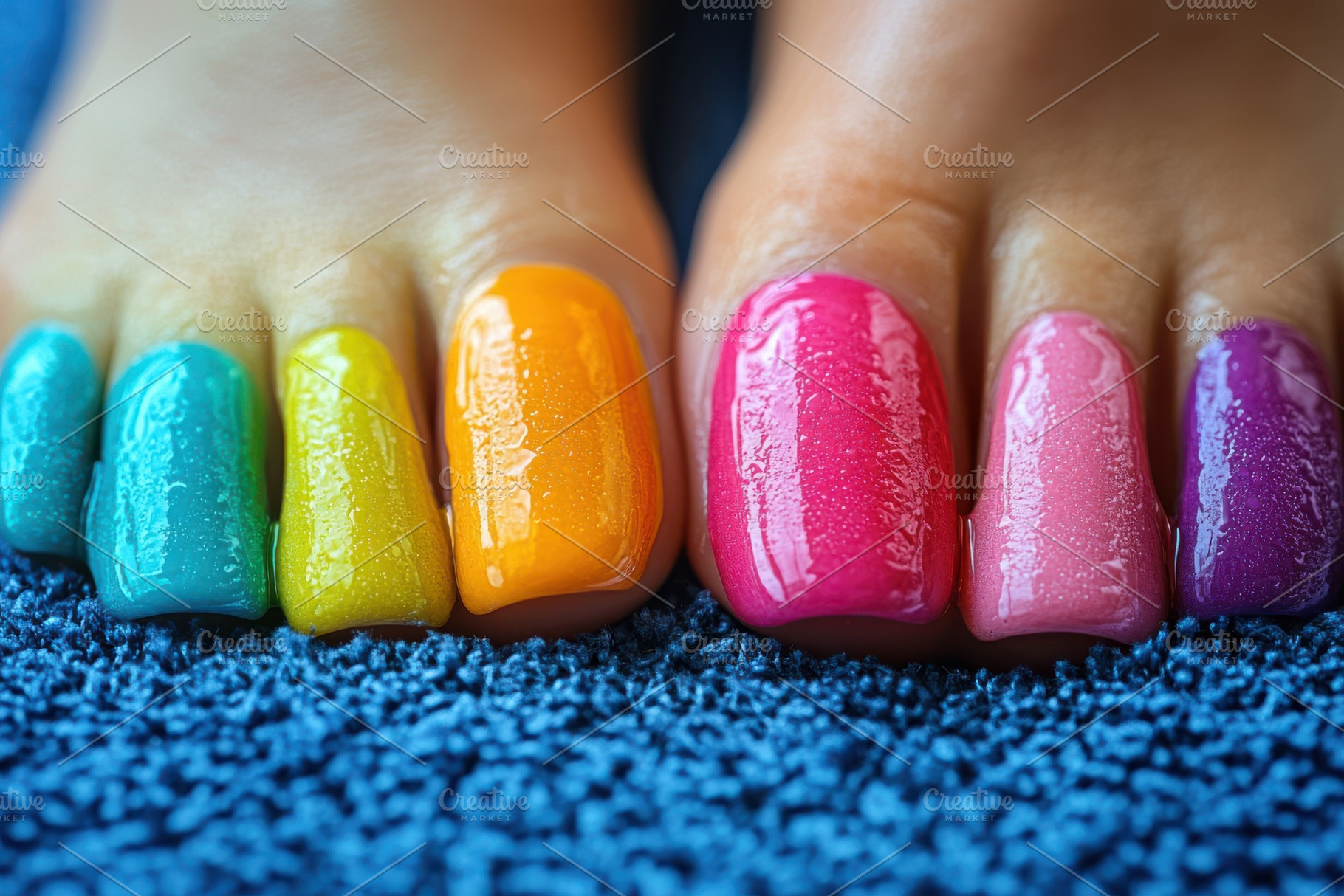 Rainbow Toenails Pedicure Summer Fun, a Beauty & Fashion Photo by Pixeness Studio