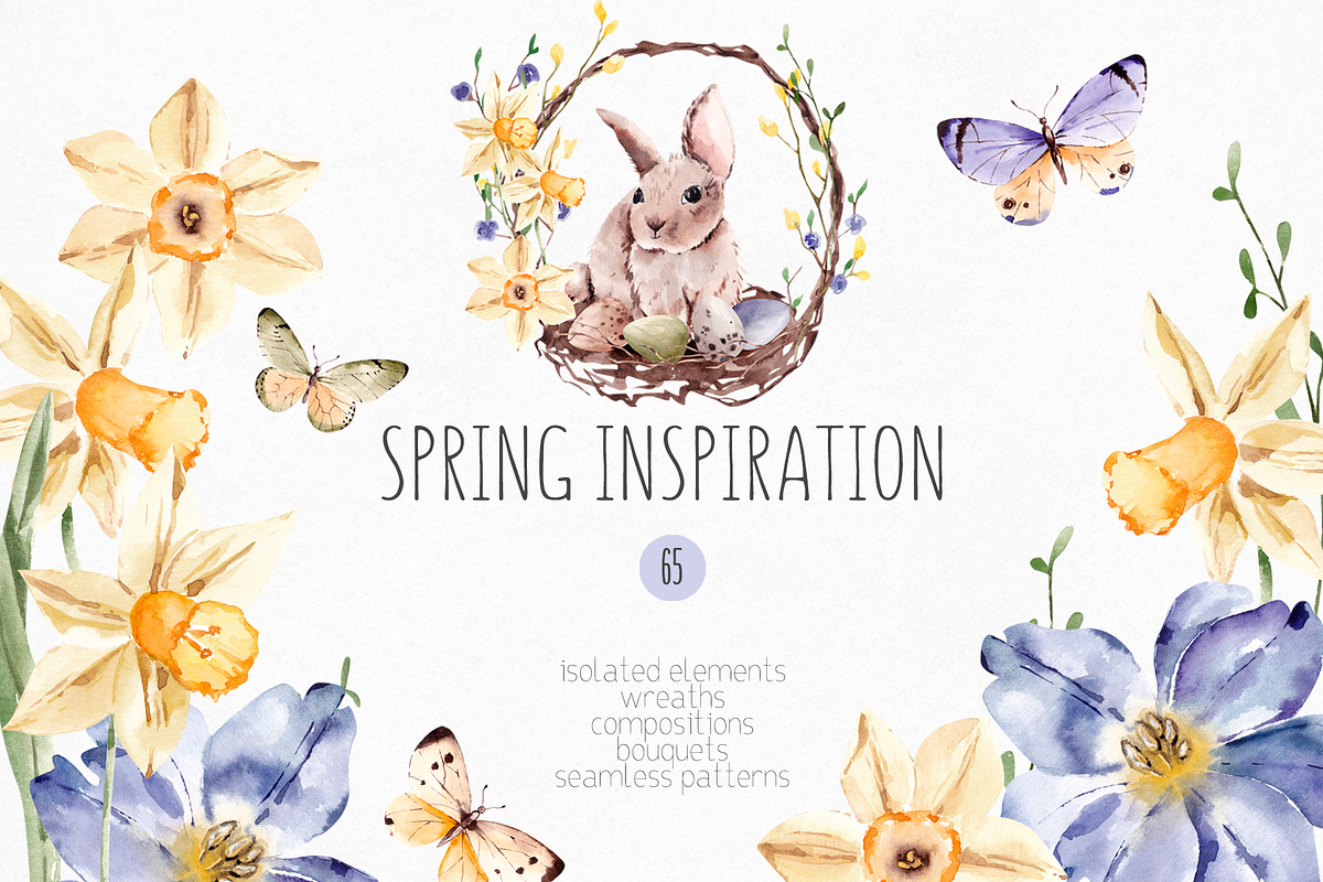 Watercolor Spring Easter Clipart, a Texture Illustration by YuliyaArtGarden (Photo 1 of 12)