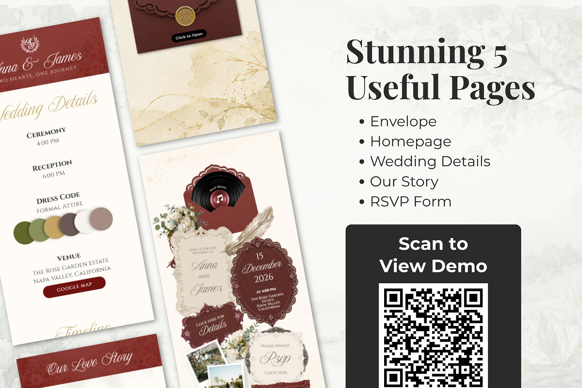 Vintage Burgundy Wedding Website, a Landing Page Template by Everyday Perfection (Photo 4 of 13)