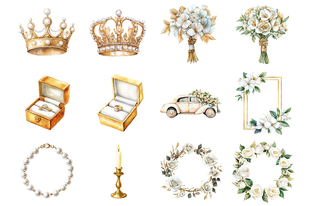White & Gold Wedding Clipart, an Illustration by Design Market (Photo 3 of 4)