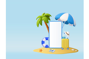 3D Summer Vacation Background with, a Sport Illustration by ModVector