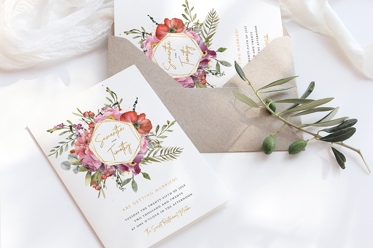 Floral & Gold Wedding Invite, an Invitation Template by R Whitehurst Design (Photo 1 of 2)