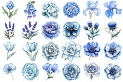 Dusty blue watercolor floral clipart, an Illustration by Watercolor design (Thumbnail 2 of 5)