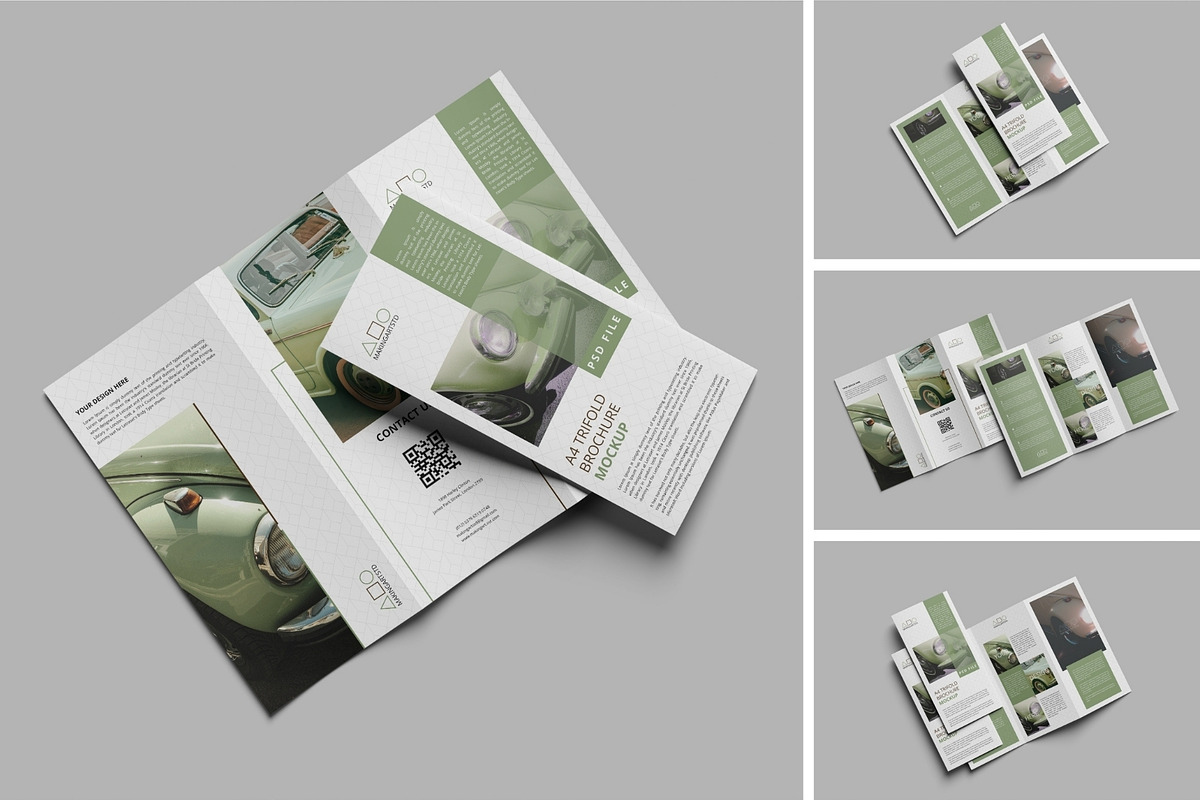Realistic Trifold Brochure Mockup, a Books & Magazine Mockup by MA-KING_ART (Photo 1 of 5)