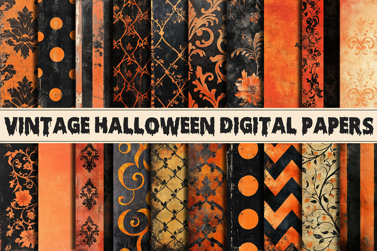 Vintage Halloween Digital Papers, a Pattern Graphic by Libby Wishes (Photo 1 of 6)