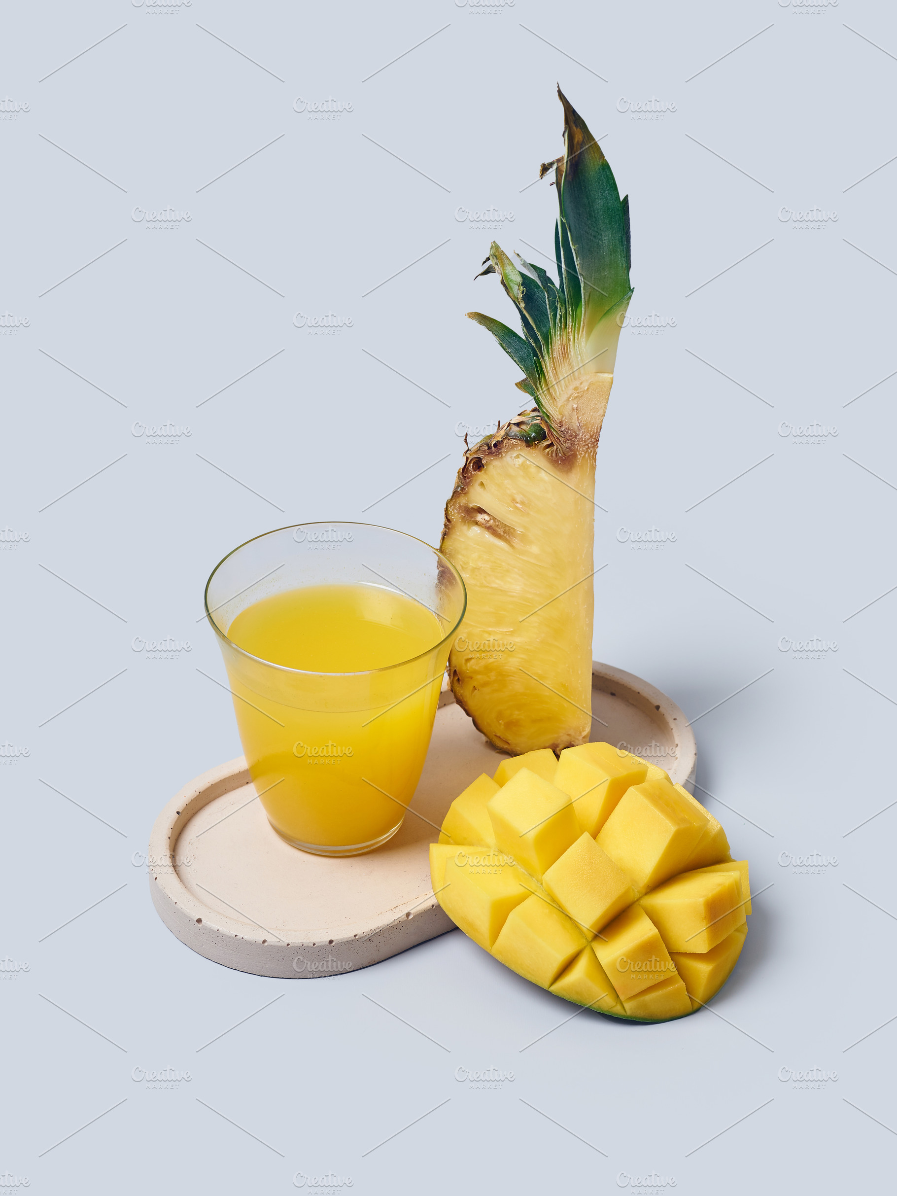 Tropical fruits variety on a colorful background. Side view with, a Food & Drink Photo by Asya Nurullina