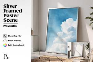 Silver Framed Poster 2x3 PSD Mockup