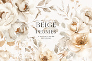 Beige Peonies, a Decorative Illustration by PeDe Designs (Thumbnail 1 of 9)