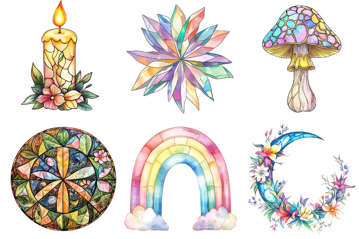 Stained Glass Sublimation Clipart, an Illustration by cherrydesign (Photo 2 of 3)