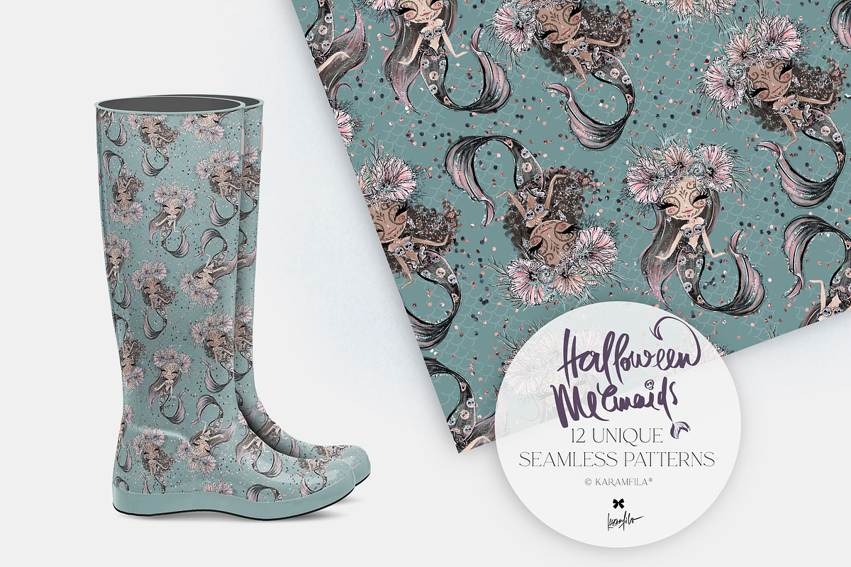Halloween Mermaids Spooky Patterns, a Pattern Graphic by KaramfilaS (Photo 13 of 19)