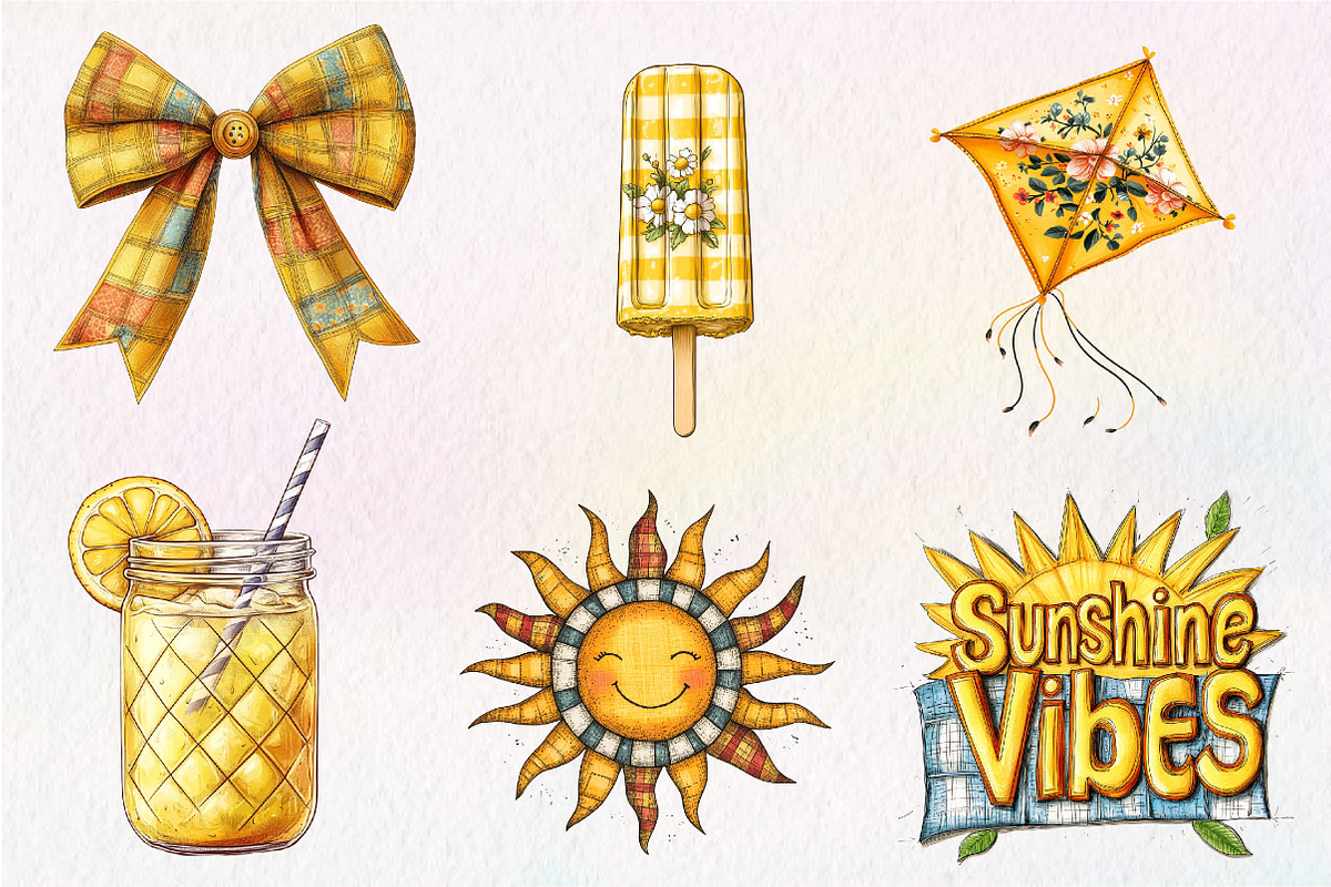 Yellow Patchwork Summer Clipart, an Illustration by CreationArt (Photo 4 of 8)