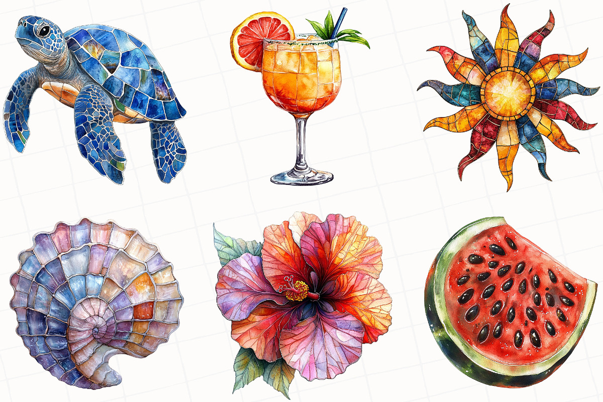 Stained Glass Summer Clipart, an Illustration by OK Design (Photo 5 of 5)