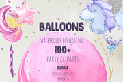 Party Balloons Watercolor Collection, an Animal Illustration by Cat In Colour (Thumbnail 1 of 7)