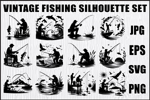 Vintage Fishing Scene Bundle, an Object Graphic by Designer_Momina