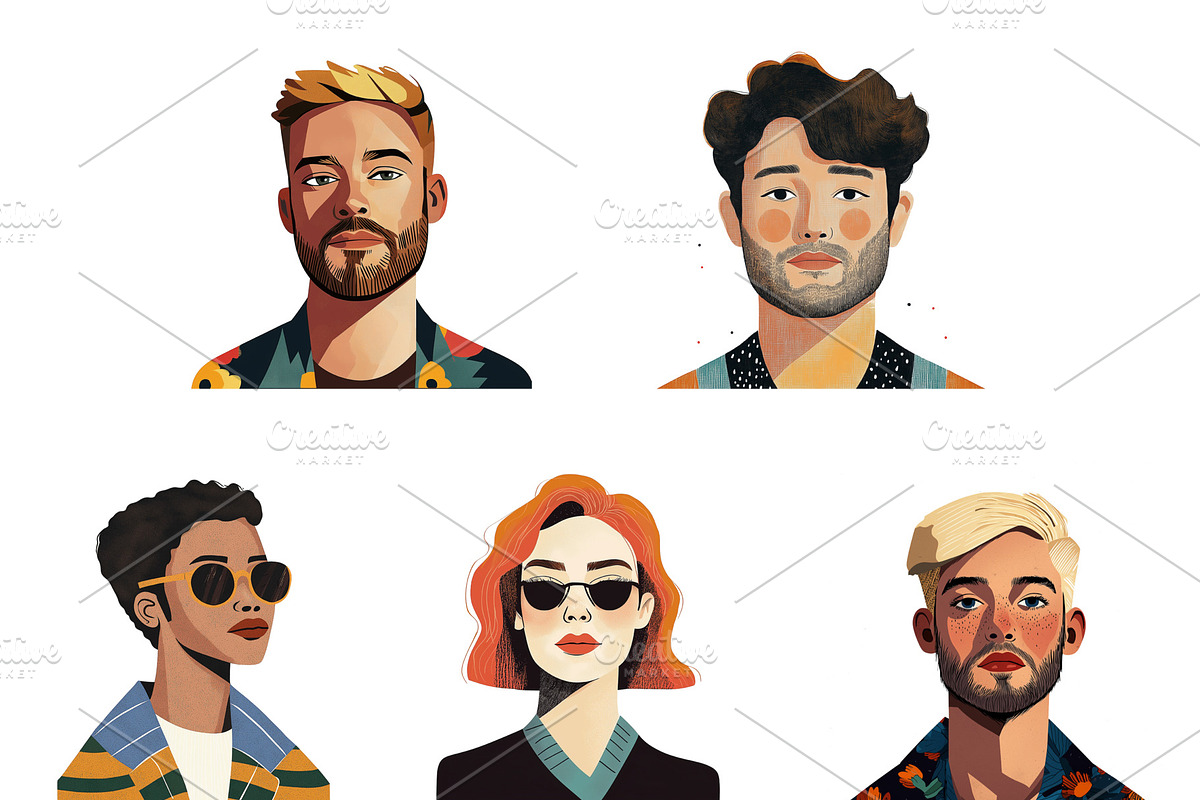 Set of Gen Z Portraits png, an Illustration by Sybillla