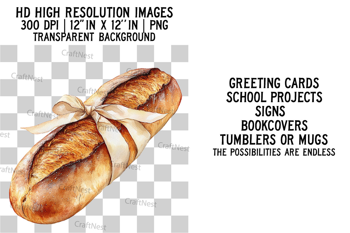 Baguette Watercolor Clipart, an Illustration by Craft Nest (Photo 2 of 6)