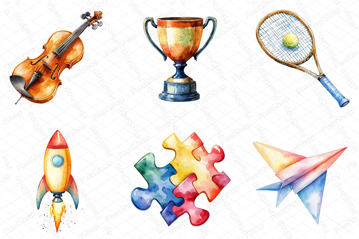 Watercolor Fun School Activities Cli, an Illustration by DreamPrint404 (Photo 5 of 6)