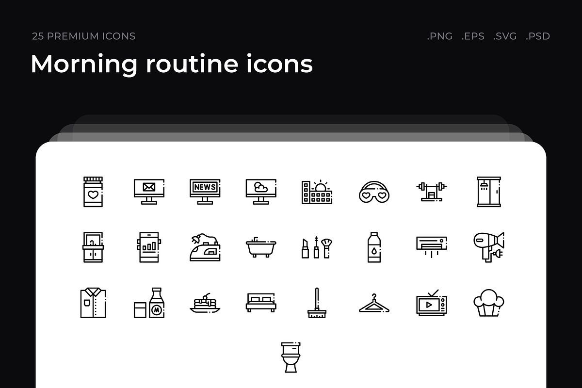 Morning routine icons, an Outline Icon by Wencory (Photo 1 of 2)