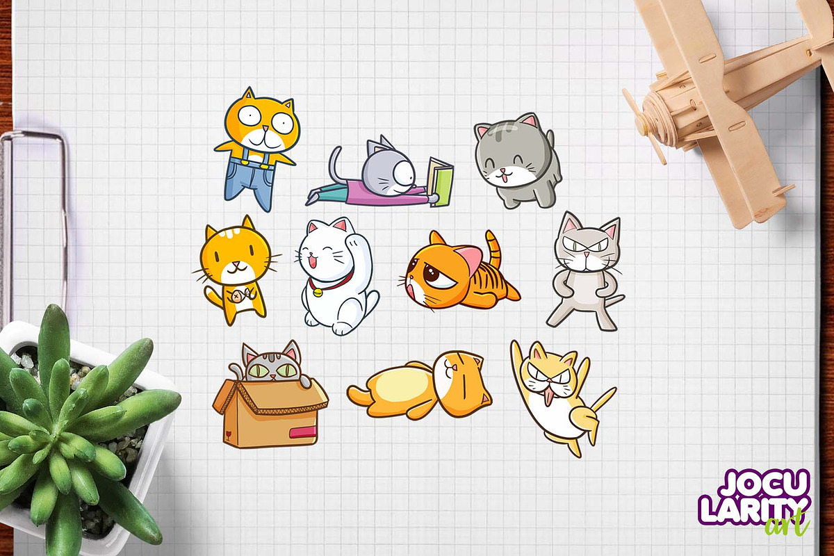 Cute Kawaii Cats Cartoon Vector, an Animal Illustration by Jocularity Art (Photo 2 of 3)