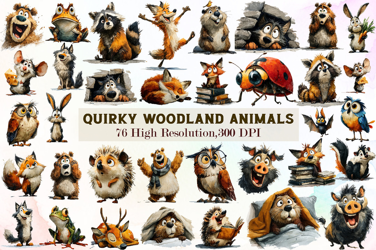 Quirky Woodland Animals PNG Clipart, an Illustration by Sublimation Artist (Photo 1 of 7)
