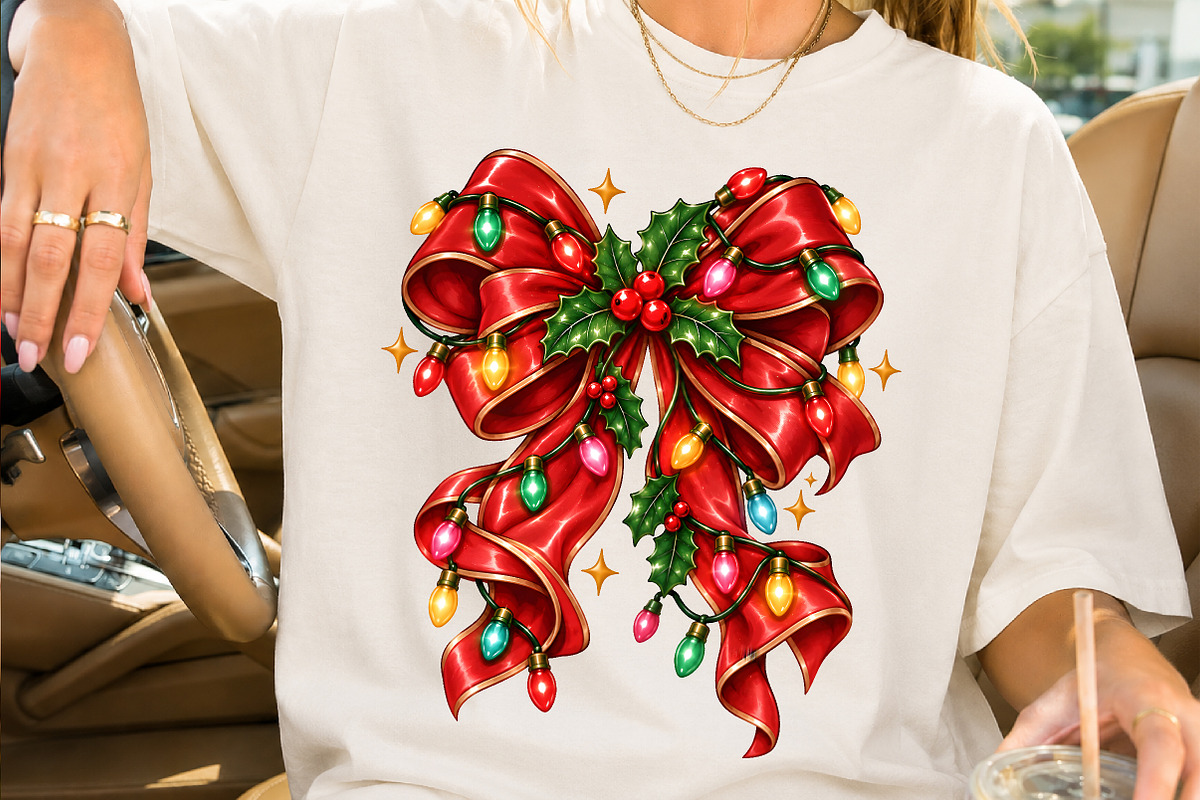 Red Bow Christmas Lights Sublimation, a Seasonal Illustration by Creative Art (Photo 2 of 3)