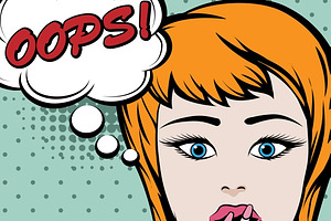 Pop art cute woman with OOPS sign, an Illustration by Microvector