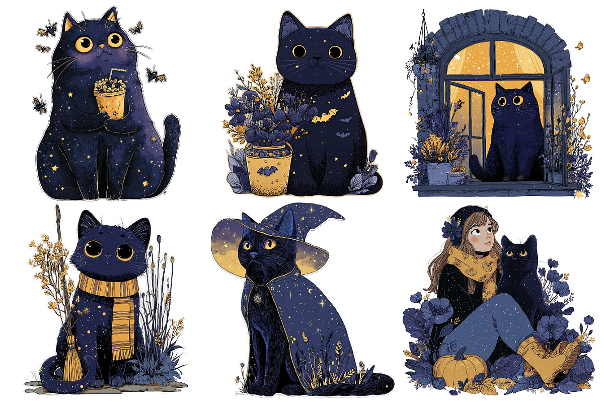 Whimsical Halloween Black Cat PNG, a Seasonal Illustration by Creative Art (Photo 7 of 7)