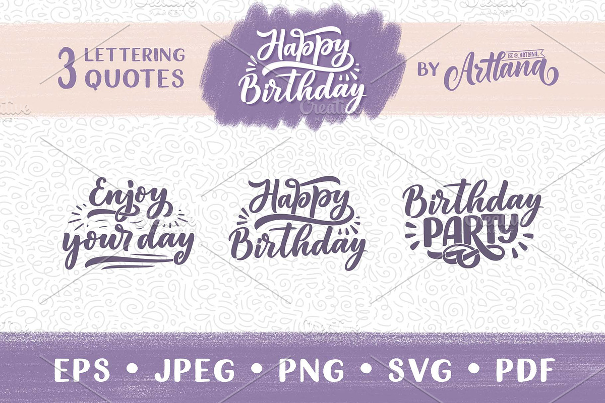 Happy Birthday Lettering Quotes, a Decorative Illustration by Artlana (Photo 1 of 2)