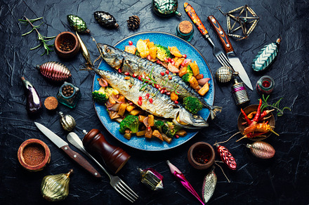 Roasted mackerel fish, a Food & Drink Photo by MLunov MLunov