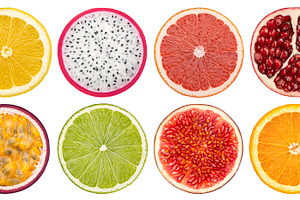 Fruit slices collection isolated, a Food & Drink Photo by Max Lashcheuski