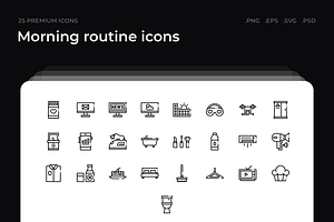 Morning routine icons, an Outline Icon by Wencory