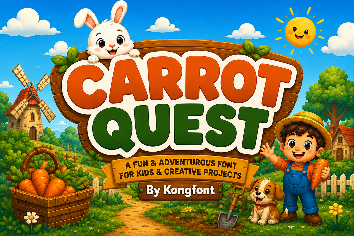 Carrot Quest - Fun Kids Display Font, a Handwritten Font by overlaytemplates (Photo 1 of 5)