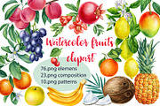 Watercolor fruits clipart, an Illustration by Hanna Hryharenka (Thumbnail 1 of 14)