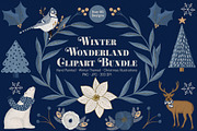 Blue & Gold Christmas Clipart, an Animal Illustration by The Audacious Brush (Thumbnail 1 of 16)